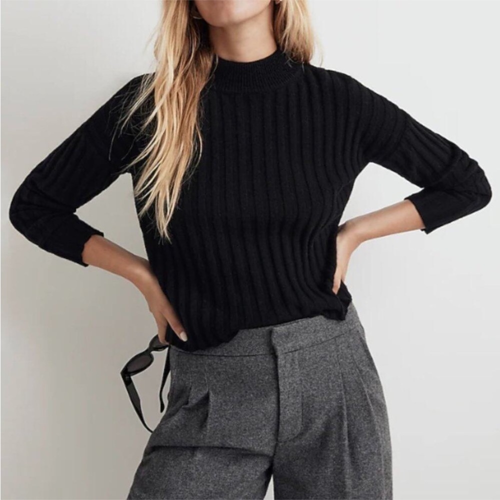 Madewell Mockneck Crop Sweater Ribbed Wool Blend